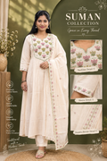 Pastel Peach Floral Embroidered Anarkali Kurta Set with Dupatta