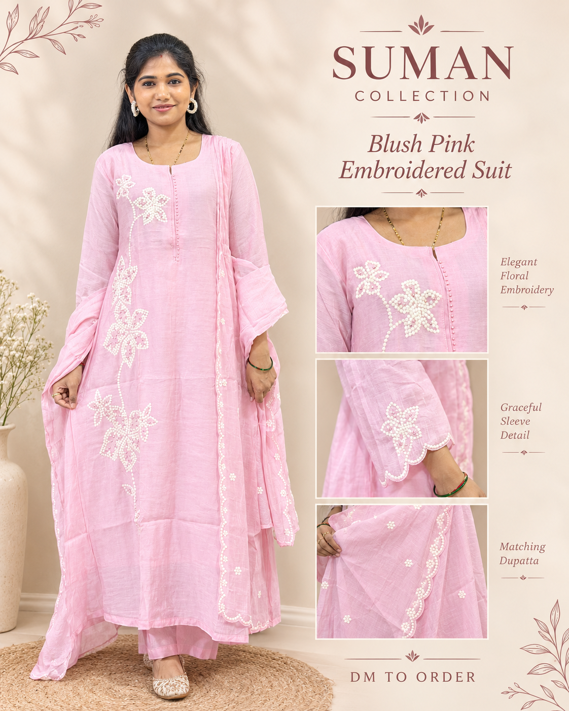 Pink Embroidered Kurta Set with Matching Dupatta