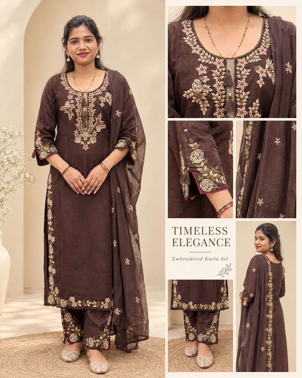 Chocolate Brown Embroidery Dress