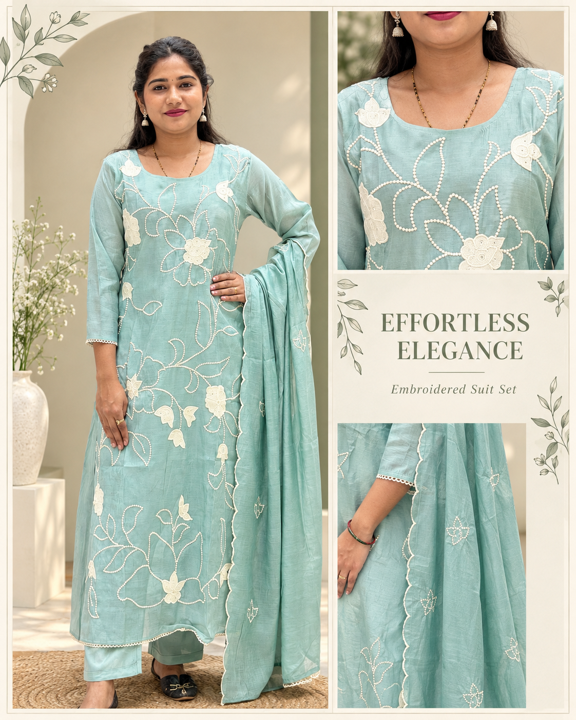 Mint Green Embroidery Suit