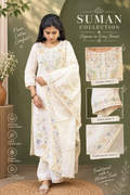 Off-White Floral Embroidered Kurta Set with Dupatta