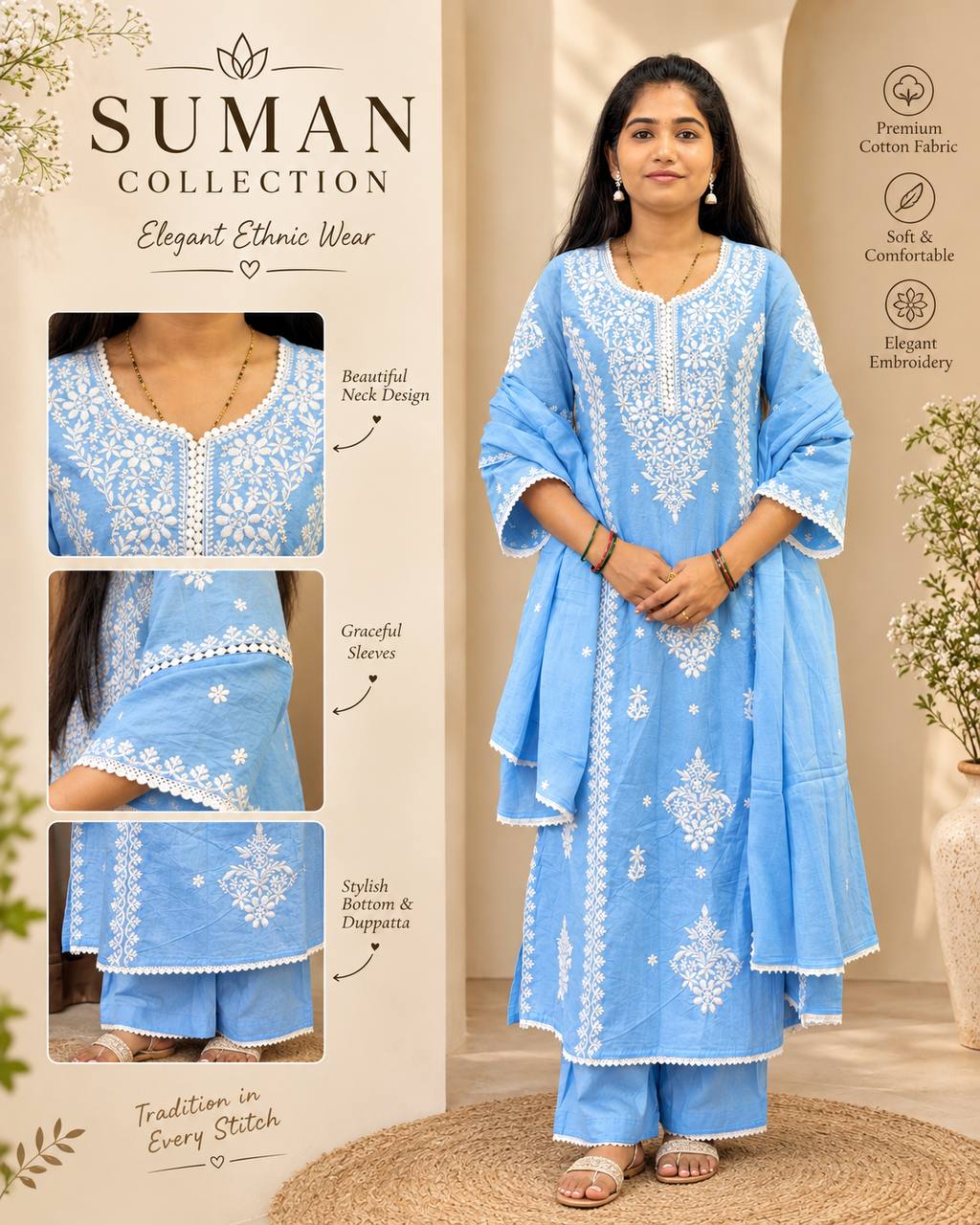 ChickenKari Kurta with Bottom & Dupatta Set